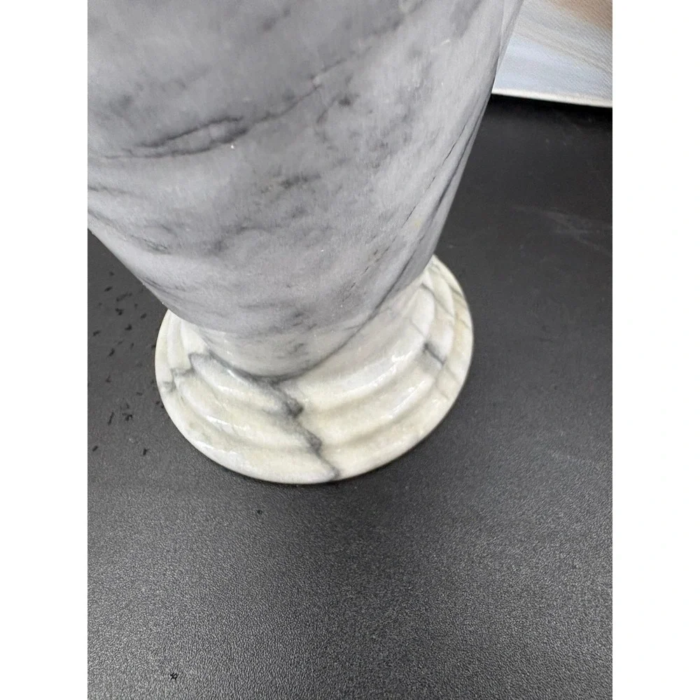 Gray White Marble Stone Vase Tapered Polished Decorative Bud Vase 8 Inch
